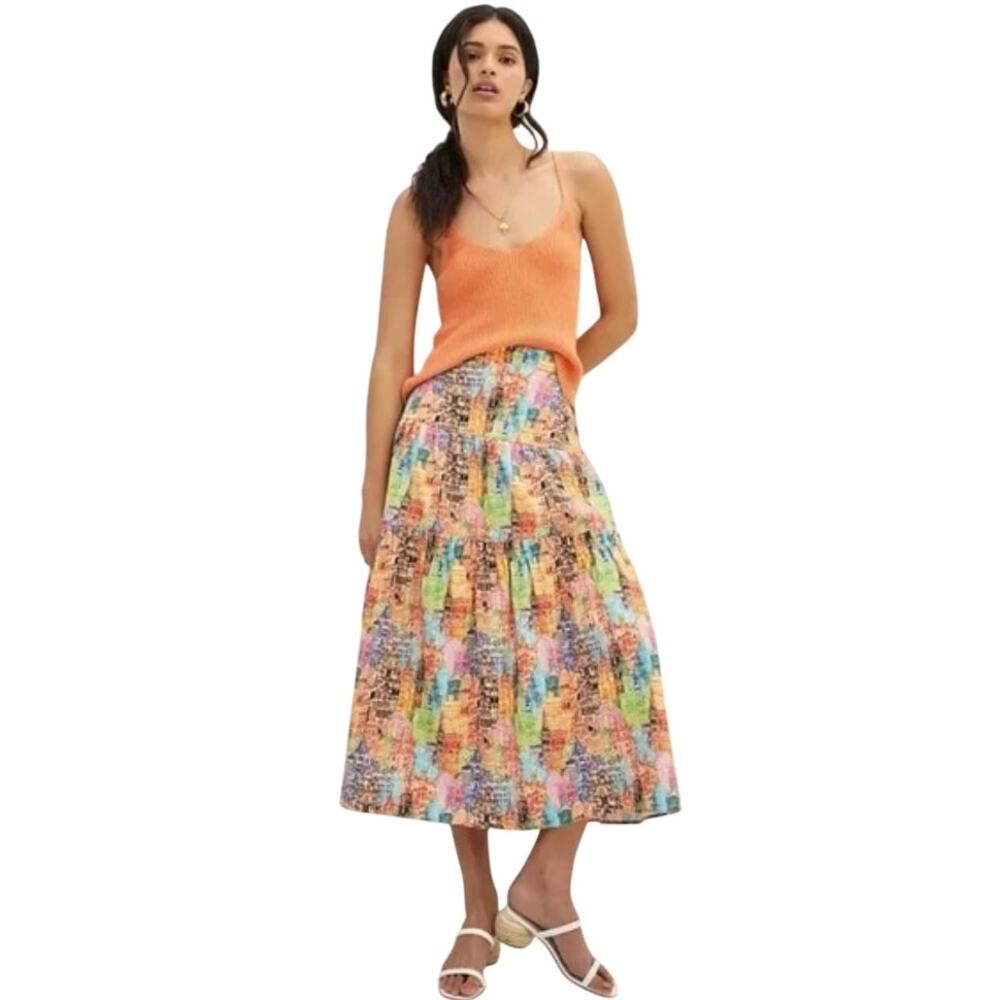 Anthropologie Eva Franco Villa Cotton Tiered Maxi Skirt Cathedral City, 4 (8)